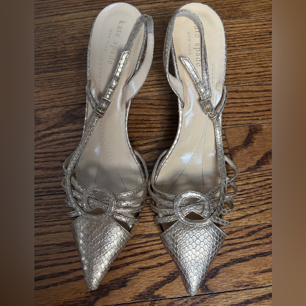 Kate Spade Gold Heels with Elegant Bow